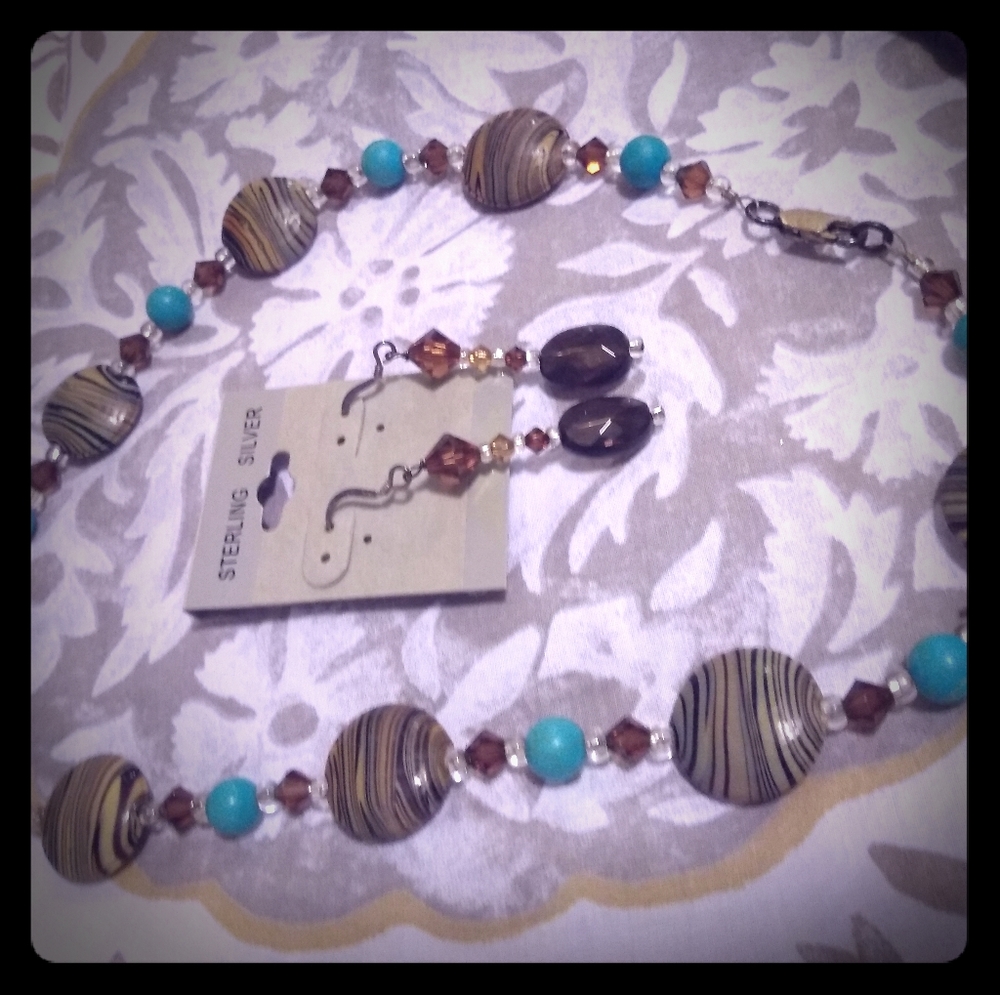 Agate and Aqua necklace and earrings